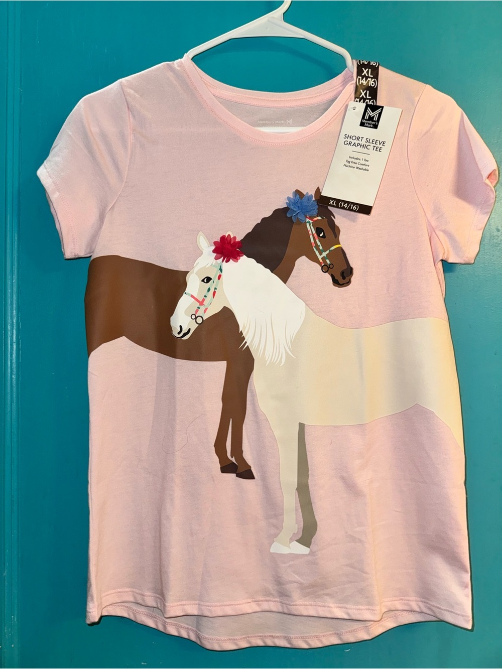 Girls' Pink Horse Graphic Short Sleeve Tee